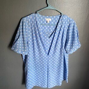 C Light Blue Polka Dot V-Neck Blouse